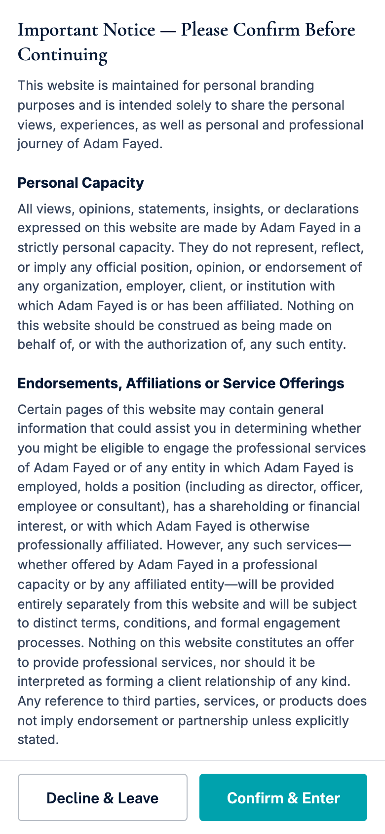 The legal notice on a phone, filling the entire screen